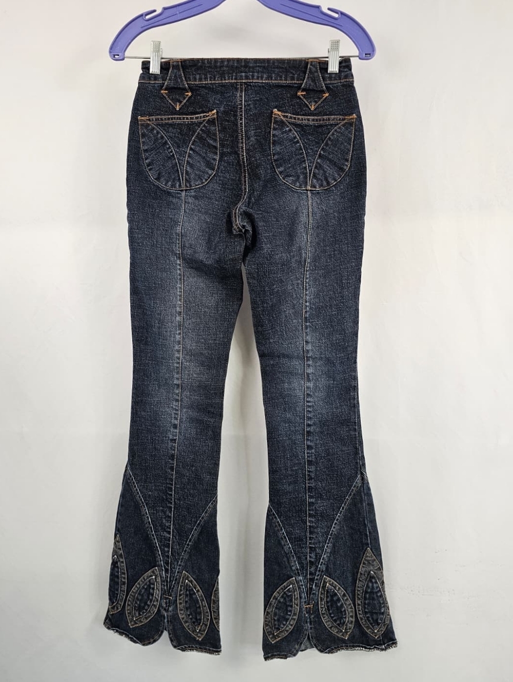 Rare VTG Y2K bebe Low Rise Patchwork Flared Jeans, Sz 26 - Picture 3 of 11